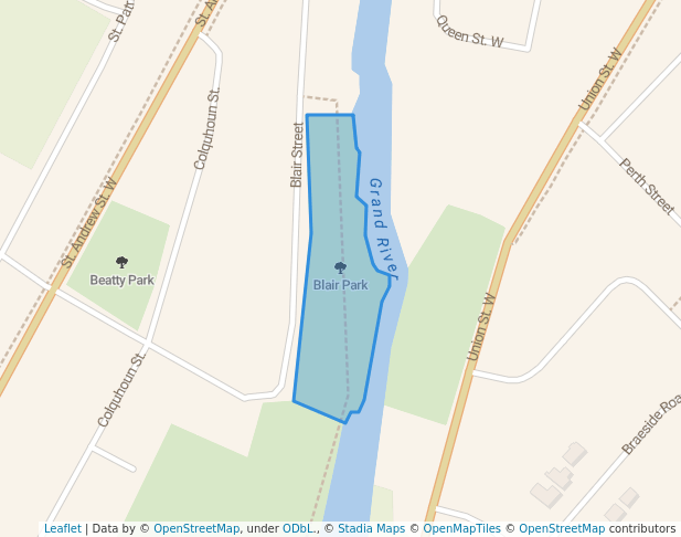 walking in Blair Park map in Fergus