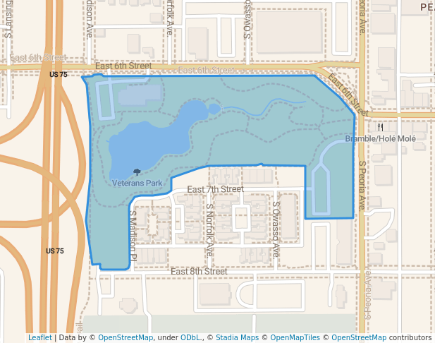 walking in Veterans Park map in Tulsa