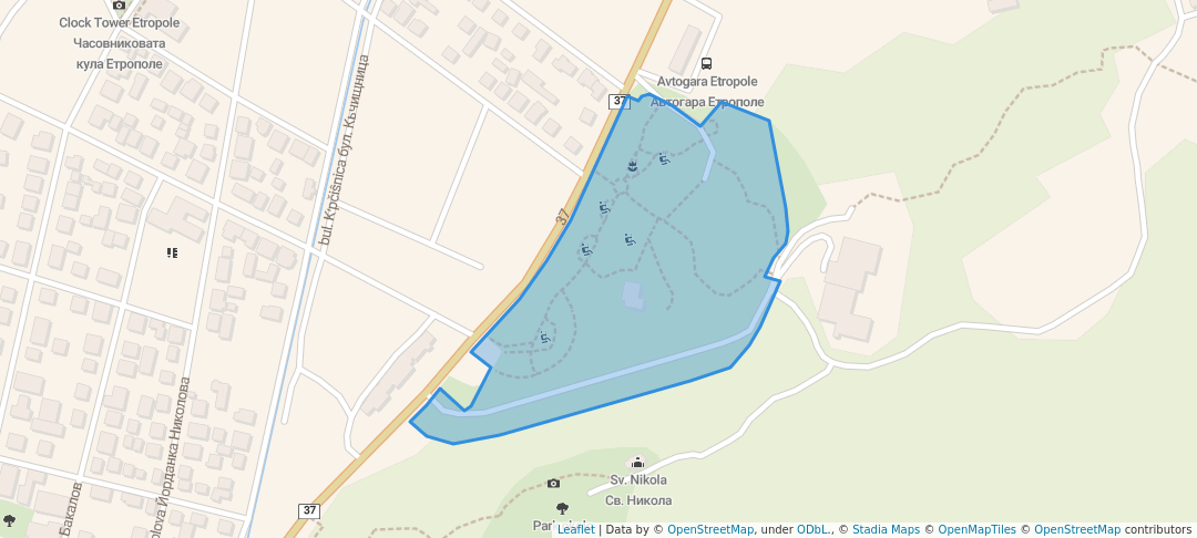 walking in Парк под ,,Паметникът'' map in Etropole