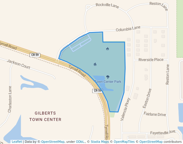 walking in Town Center Park map in Gilberts