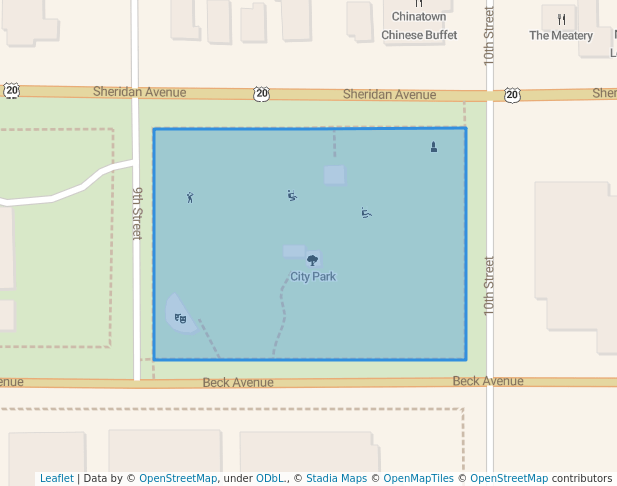 walking in Cody City Park map in Cody