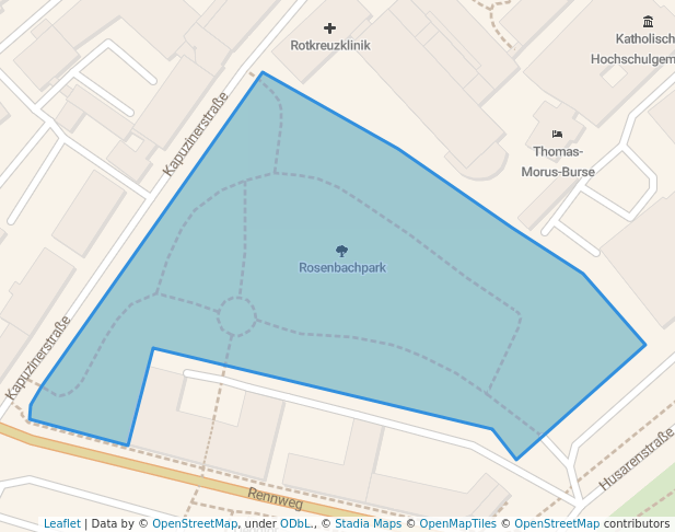 walking in Rosenbachpark map in Würzburg