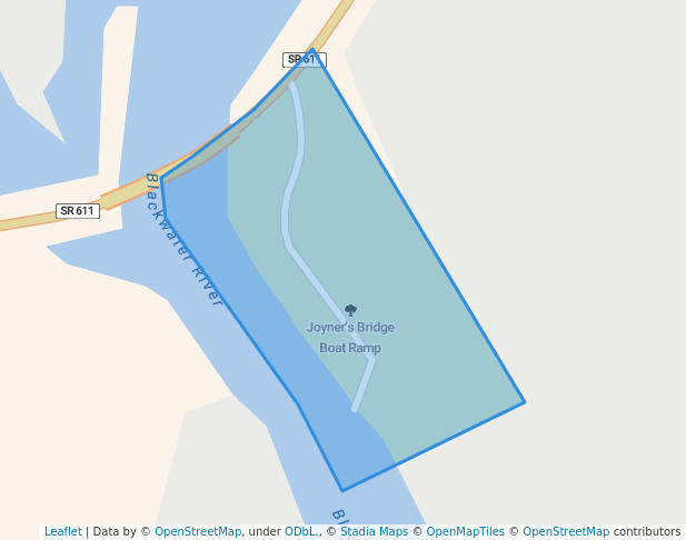 walking in Joyner's Bridge Boat Ramp map in Carrsville