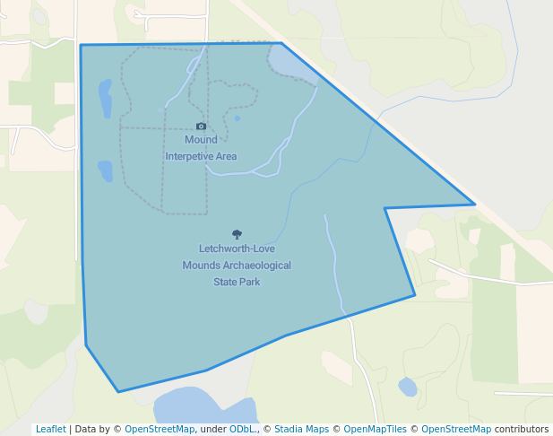walking in Letchworth-Love Mounds Archaeological State Park map in Monticello