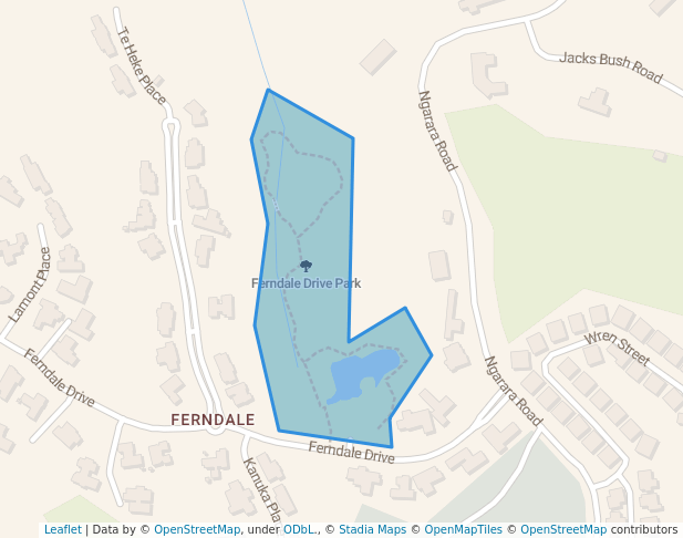 walking in Ferndale Drive Park map in Waikanae