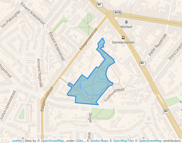 walking in Park Oude God map in Mortsel