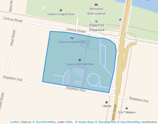 walking in Casino Drill Hall Park map in Casino