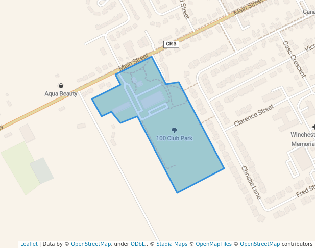 walking in 100 Club Park map in Winchester