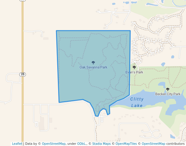 walking in Oak Savanna Park map in Becker