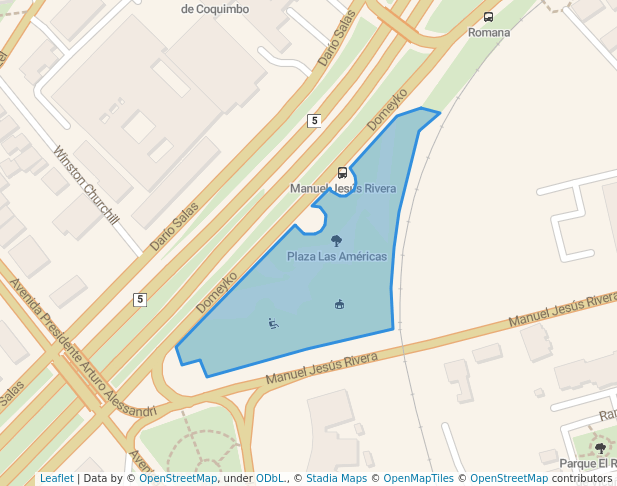 walking in Plaza Las Américas map in Coquimbo