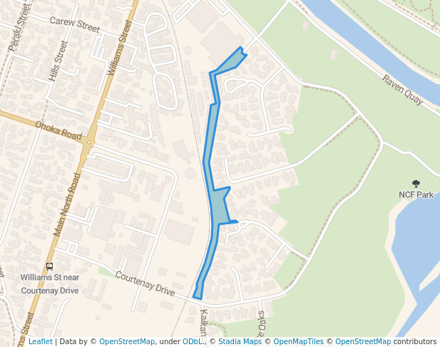 walking in Courtenay Downs Walkway map in Kaiapoi