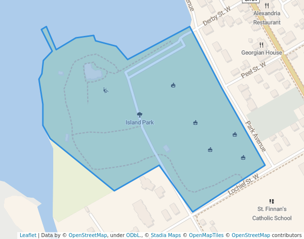 walking in Island Park map in Alexandria