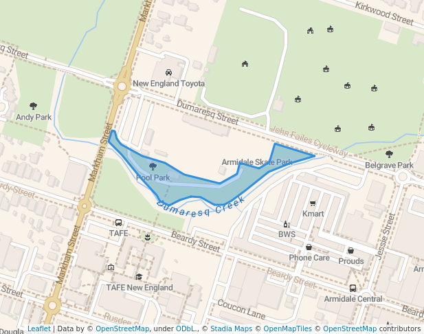 walking in Pool Park map in Armidale