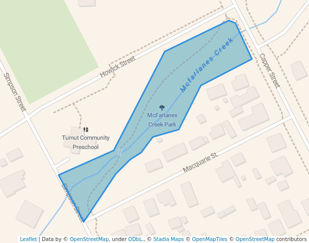 walking in McFarlanes Creek Park map in Tumut