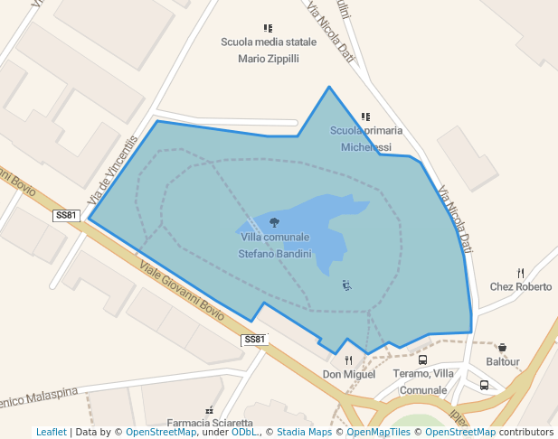 walking in Villa comunale Stefano Bandini map in Teramo