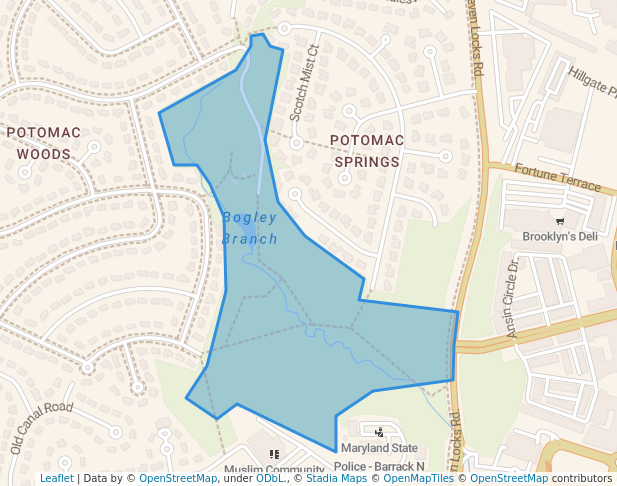 walking in Potomac Woods Park map in Rockville