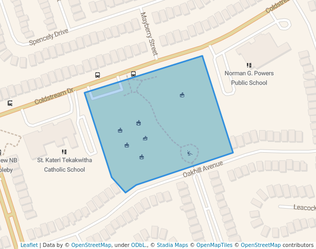walking in Coldstream Park map in Oshawa