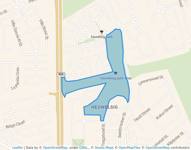 walking in heuwelsig park area map in Centurion