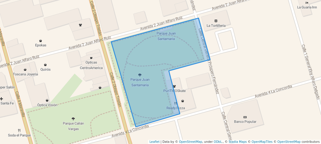 walking in Parque Juan Santamaría map in Alajuela