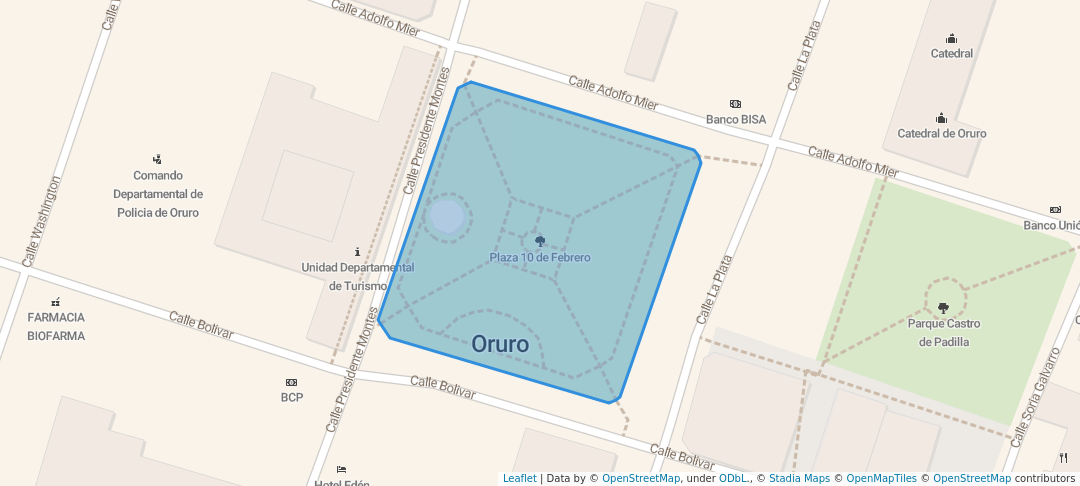 walking in Plaza 10 de Febrero map in Oruro