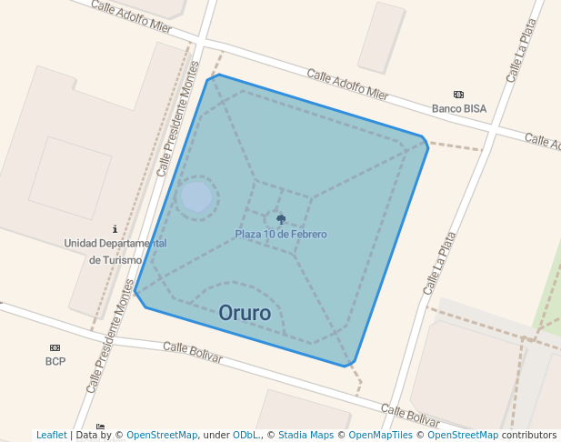 walking in Plaza 10 de Febrero map in Oruro