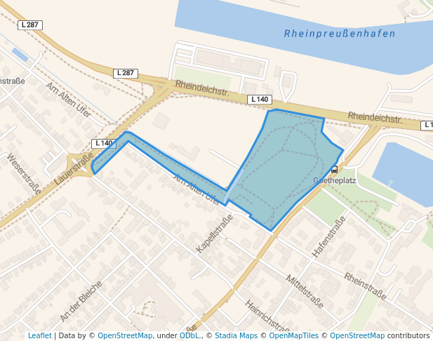 walking in Friesenpark map in Duisburg