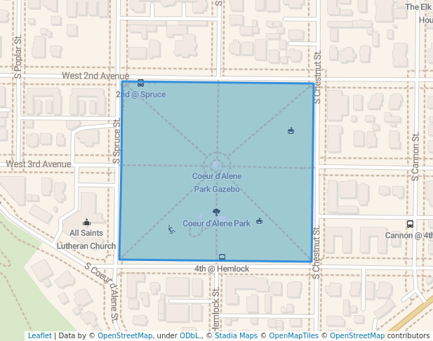 walking in Coeur d'Alene Park map in Spokane