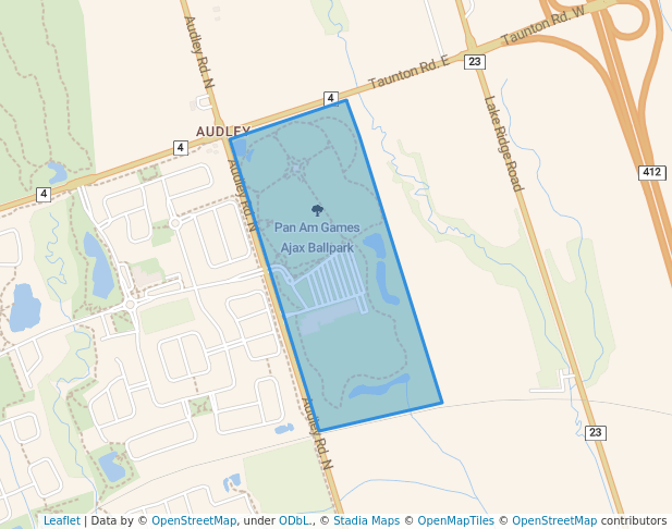 walking in Pan Am Games Ajax Ballpark map in Ajax