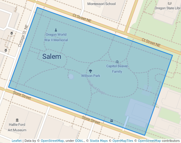 walking in Willson Park map in Salem