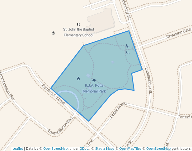 walking in R.J.A. Potts Memorial Park map in Bolton