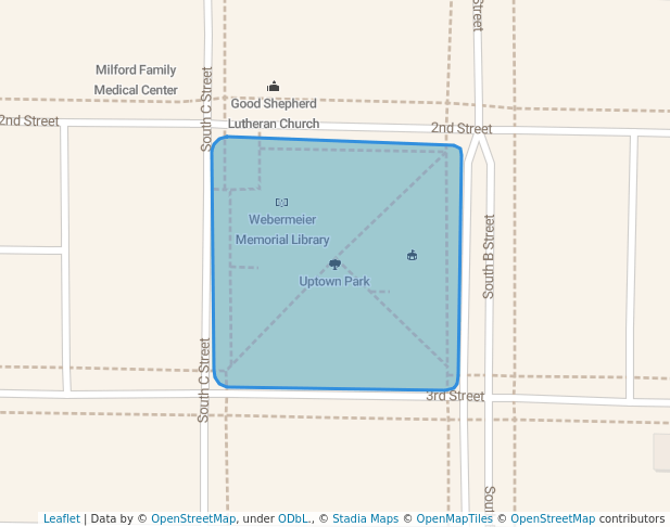 walking in Uptown Park map in Milford