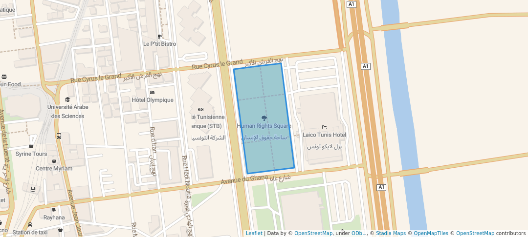 walking in Human Rights Square map in Tunis