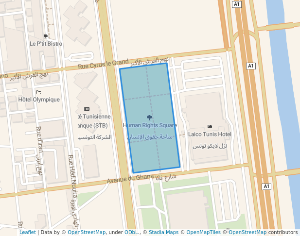 walking in Human Rights Square map in Tunis