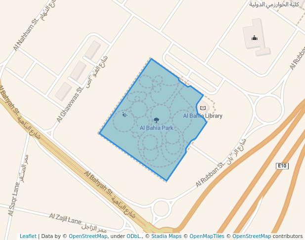 walking in Al Bahia Park map in Al Rahba