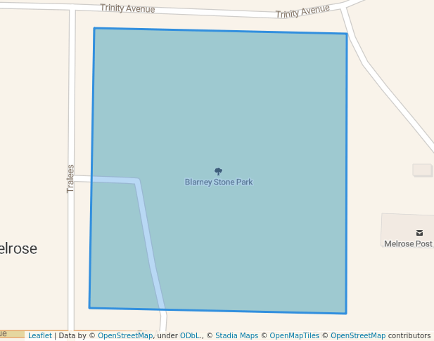 walking in Blarney Stone Park map in Melrose