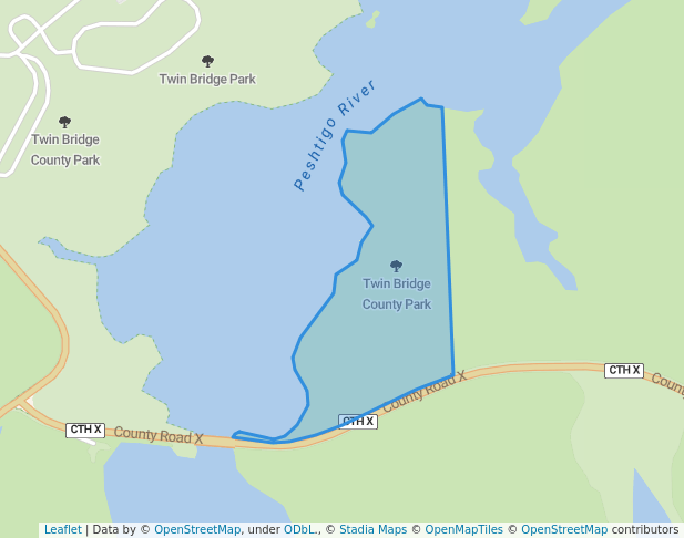 walking in Twin Bridge County Park map in Crivitz