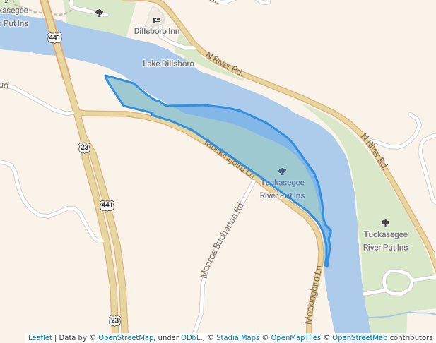 walking in Tuckasegee River Put Ins map in Sylva