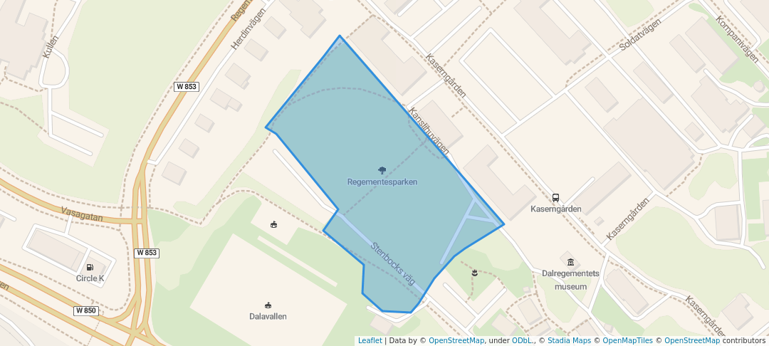 walking in Regementesparken map in Falun