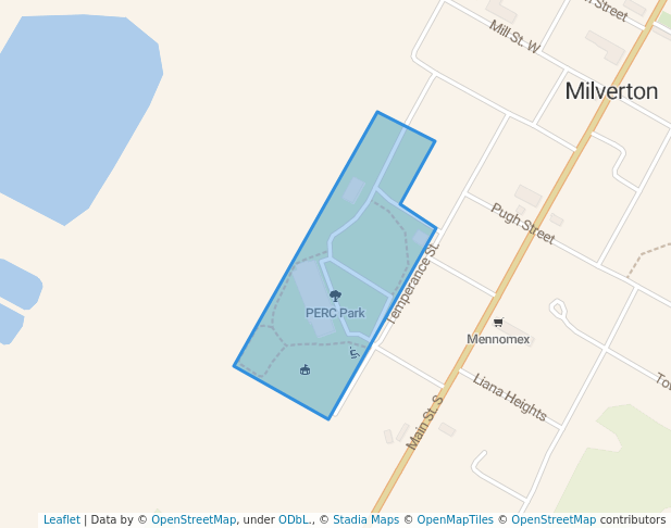 walking in PERC Park map in Milverton