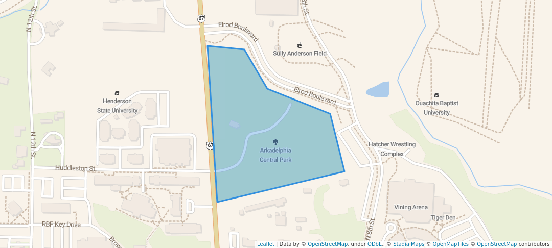 walking in Arkadelphia Central Park map in Arkadelphia