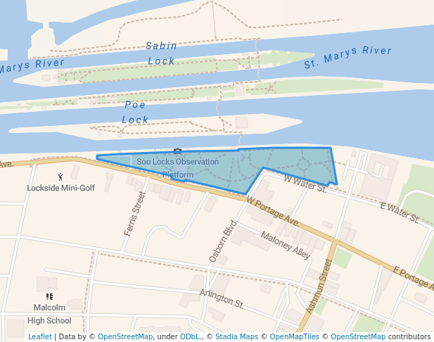 walking in Sault Locks Park map in Sault Ste. Marie