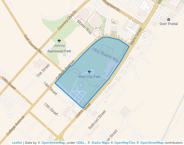 walking in Main City Park map in Elko