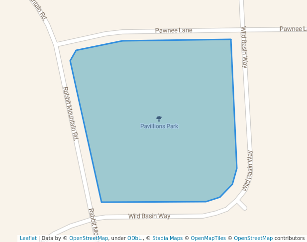 walking in Pavillions Park map in Broomfield