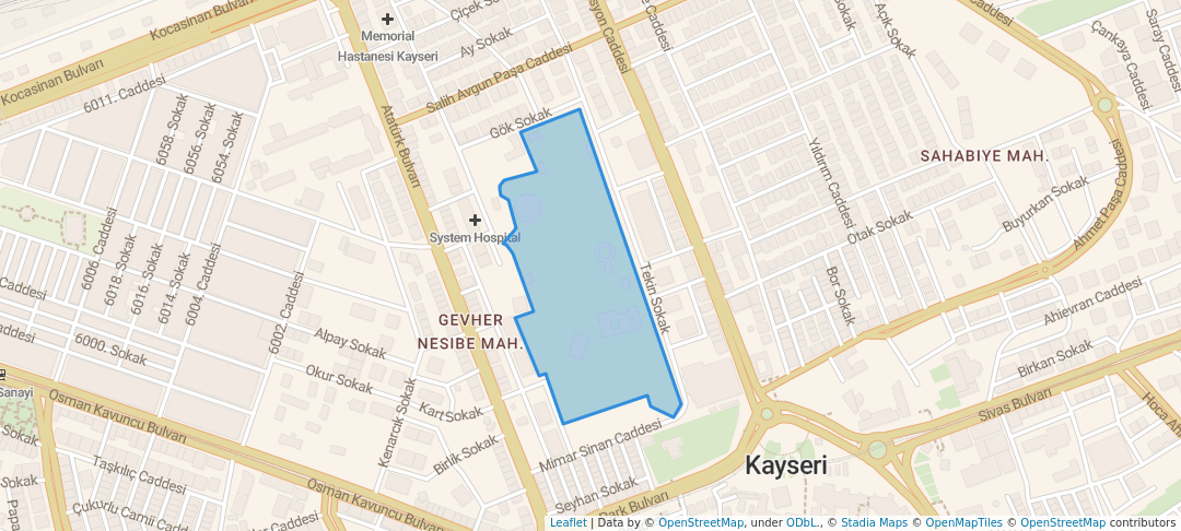 walking in Mimarsinan Parkı map in Kayseri
