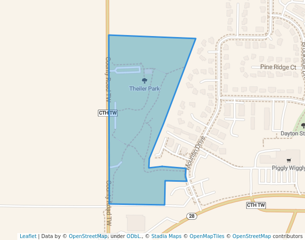 walking in Theiler Park map in Mayville