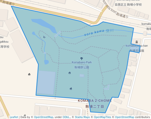 walking in Komabano Park map in Meguro City