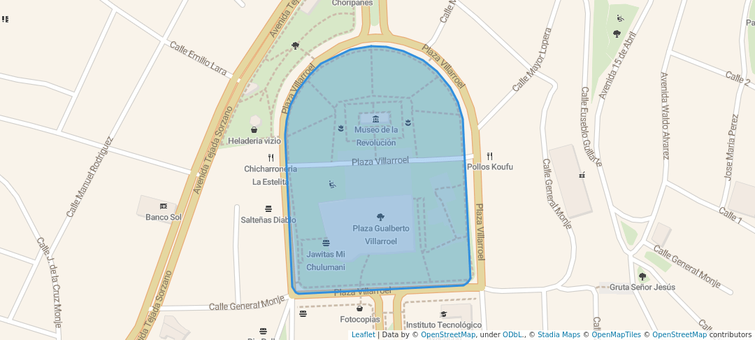 walking in Plaza Gualberto Villarroel map in La Paz