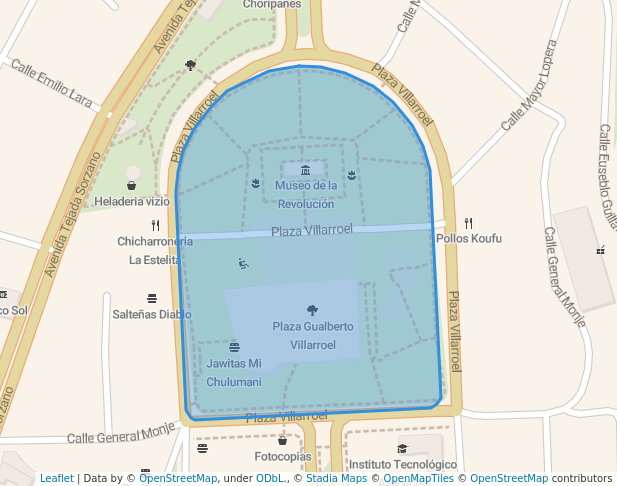 walking in Plaza Gualberto Villarroel map in La Paz