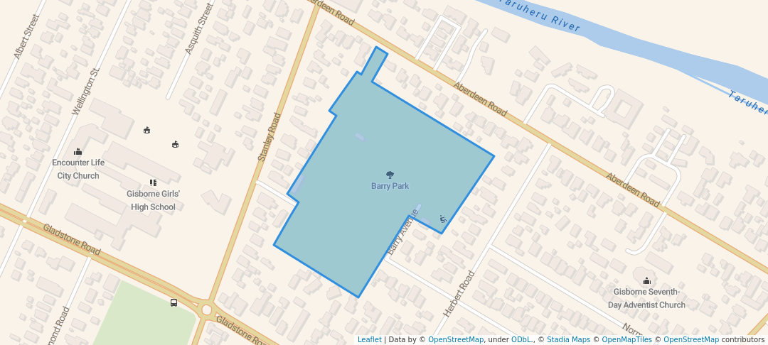 walking in Barry Park map in Gisborne