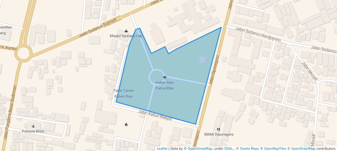 walking in Kebon Rojo Patria Blitar map in Blitar